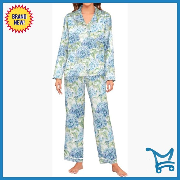 Satin Pajama Set Long Sleeve with Pockets Lounge Sleepwear S-XXL